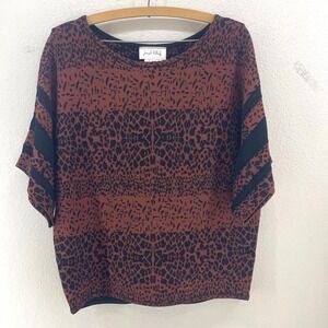 Joseph Ribkoff‎ Abstract Animal Print Mesh Stripe Dolman Sleeve Top Terracotta M